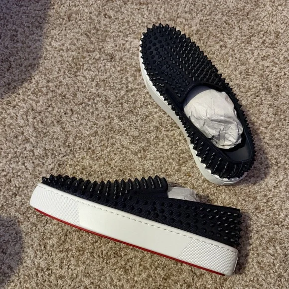 New Christian Louboutin dark marine Spiked Loafers - Picture 3 of 10